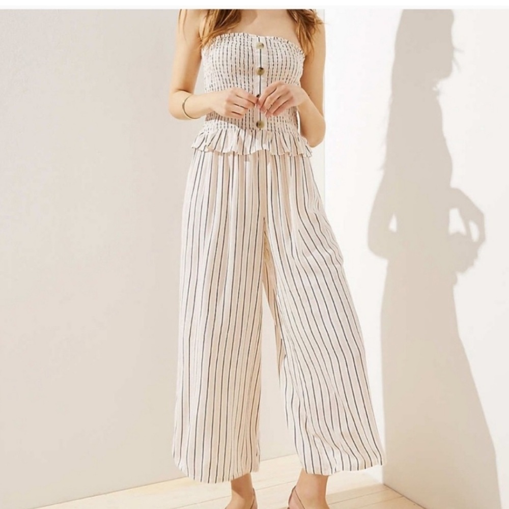 NWT Loft Beach Strapless Smocked Wide Leg Jumpsuit